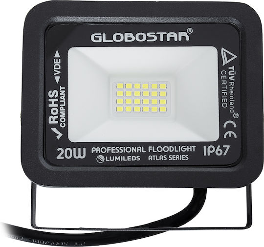 GloboStar Atlas Waterproof LED Floodlight 20W Cold White 6000K IP67