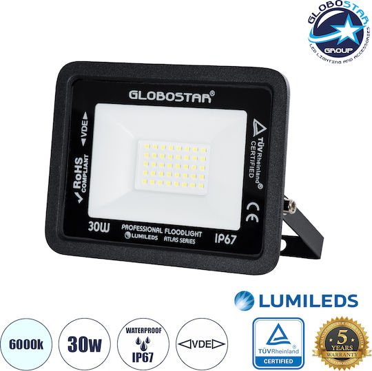 GloboStar Atlas Waterproof LED Floodlight 30W Cold White 6000K IP67