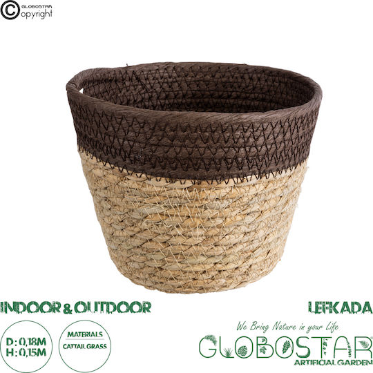 GloboStar Lefkada Planter Rattan Beige with Stand 18x18x15cm.