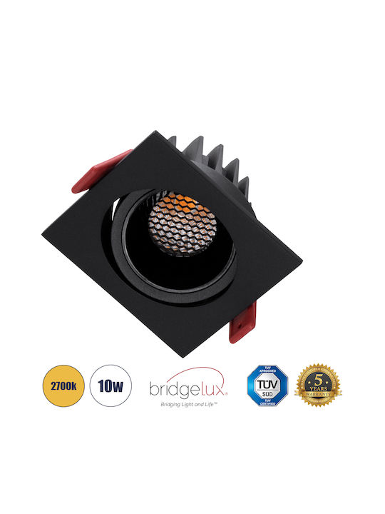 GloboStar Square Metallic Recessed Spot with Integrated LED and Warm White Light Black 8.5x8.5cm. 1pcs