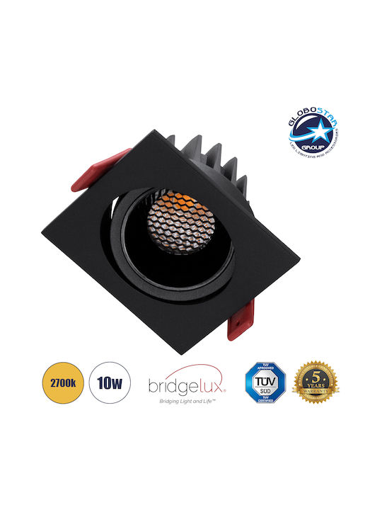 GloboStar Square Metallic Recessed Spot with Integrated LED and Warm White Light Black 8.5x8.5cm. 1pcs