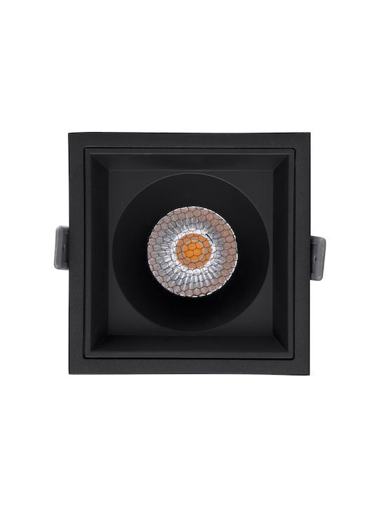 GloboStar Pluto B Square Metallic Recessed Spot with Integrated LED and Warm White Light Black 10.4x10.4cm. 1pcs