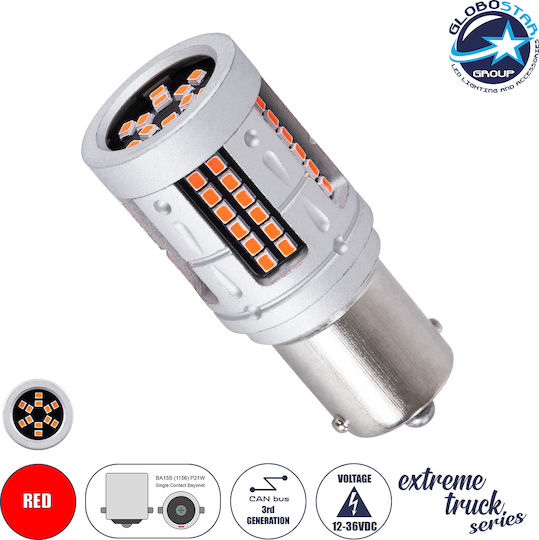 GloboStar Lamps Truck Extreme Truck Series BA15S / P21W Canbus LED Red 12V 7W 1pcs