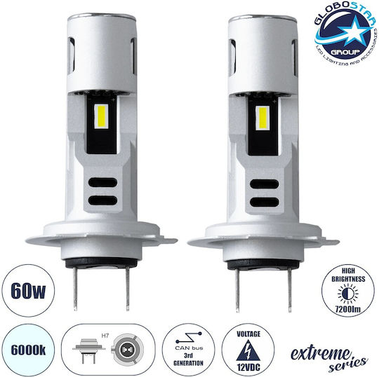 GloboStar Lamps Car H7 Canbus LED 6000K Cold White 12V 60W 2pcs