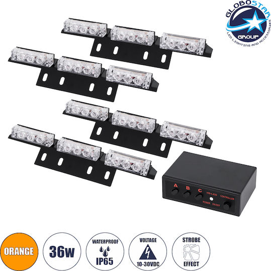 GloboStar Μπάρα Σήμανσης Αυτοκινήτου LED 10 - 30V Αδιάβροχη με Πορτοκαλί Φωτισμό