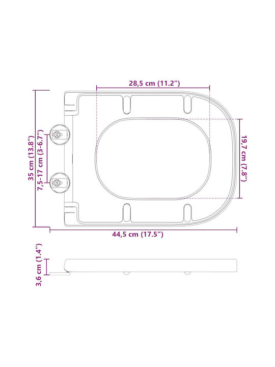 vidaXL Plastic Toilet Seat Black 35cm