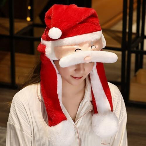 Set Christmas Led Hats Santa Snowman Moving Ears Two Pieces