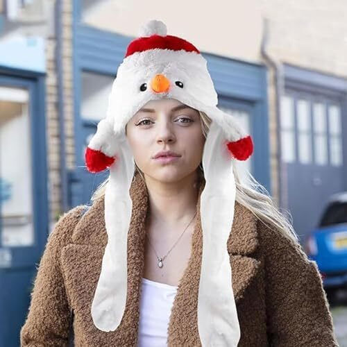 Set Christmas Led Hats Santa Snowman Moving Ears Two Pieces