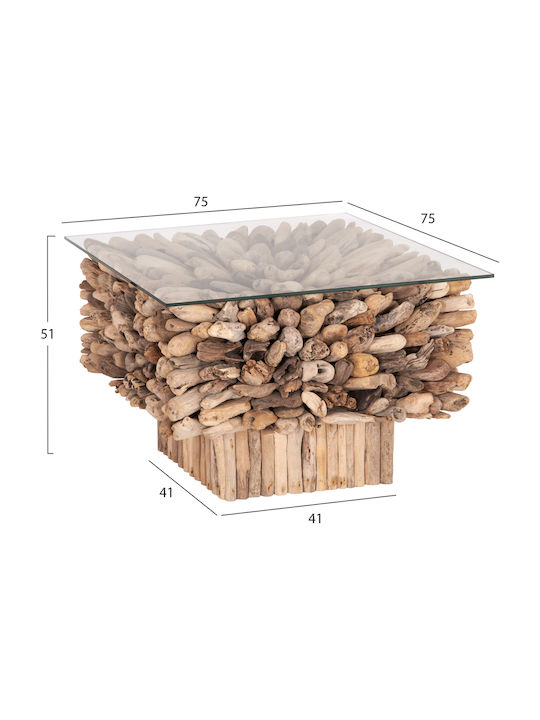 Square Central Coffee Table Sparrow Glass Driftwood Width 75cm Length 75cm Height 51cm