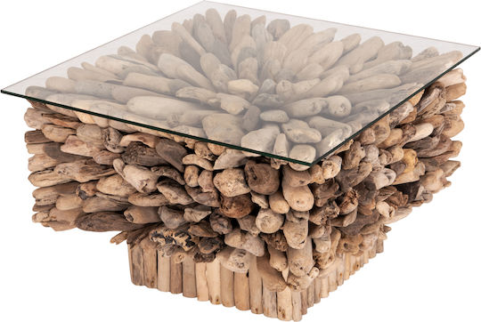 Τετράγωνο Κεντρικό Τραπεζάκι Sparrow Γυάλινο Driftwood Μ75xΠ75xΥ51εκ.