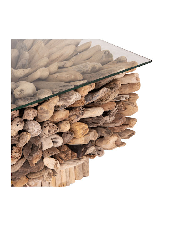 Square Central Coffee Table Sparrow Glass Driftwood Width 75cm Length 75cm Height 51cm