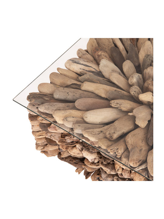 Square Central Coffee Table Sparrow Glass Driftwood Width 75cm Length 75cm Height 51cm