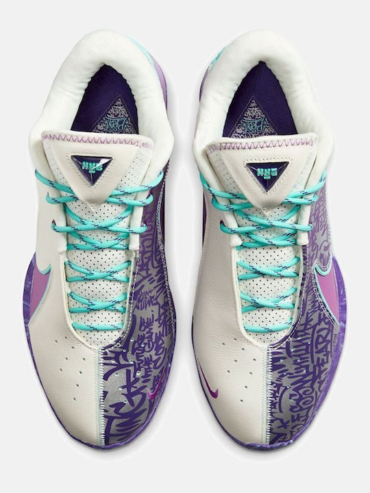 LeBron 22 Low Basketball Shoes Soft Pearl / Vivid Purple / Court Purple / Hyper Turquoise