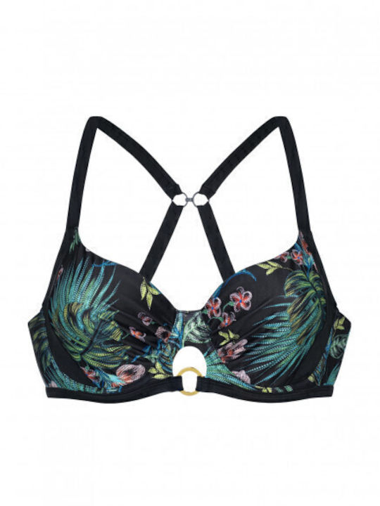 Underwire Bikini Bra with Adjustable Straps Black Floral