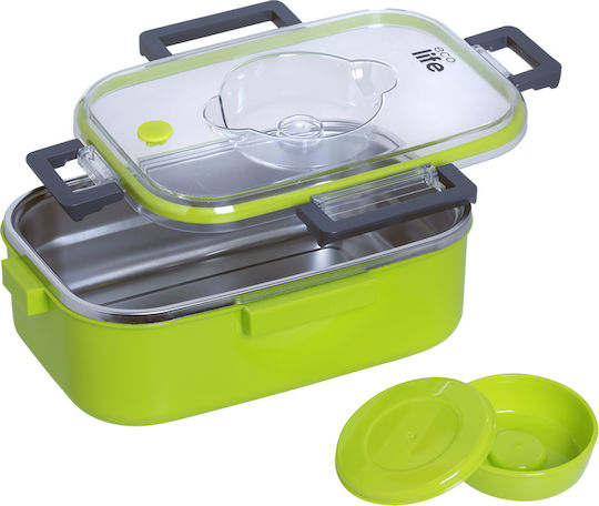 Ecolife Double Wall Rectangular Δοχείο Φαγητού Inox Θερμός Πράσινο με Χωρίσματα 850ml
