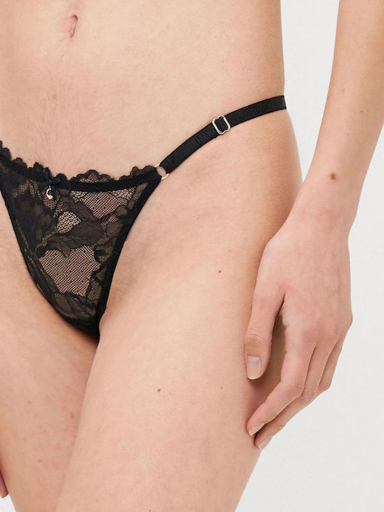 Women's String with Lace Black Floral