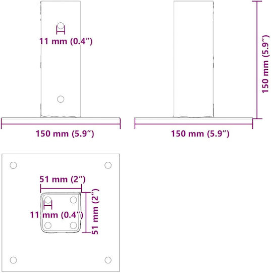 vidaXL Metallic Furniture Legs 12 Pieces Suitable for Table / Coffee Table 5.1x5.1cm Charcoal