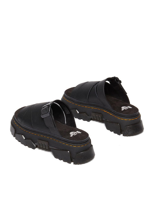 Slide Leather Women's Flat Sandals in Black Color
