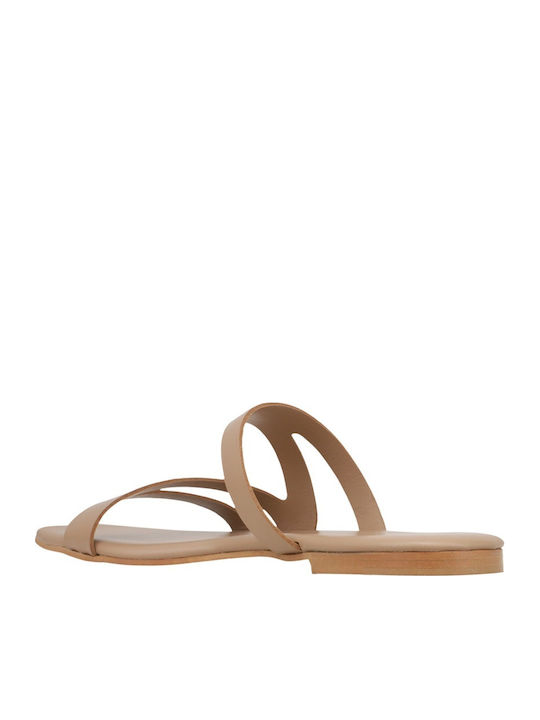 Leder Flache Sandalen für Damen in Beige Farbe
