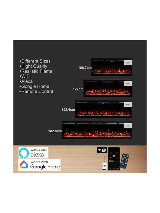 Hitense Επιτοίχιο Ηλεκτρικό Τζάκι 1600W 182.8x12.7cm Γκρι