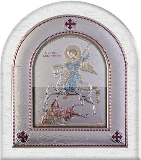 Slevori Εικόνα Άγιος Δημήτριος Ασημένια 8.8x10εκ.