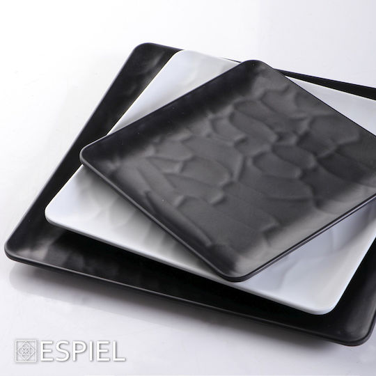 Espiel Wavy Matte Plate Shallow Square made of Melamine Black 18x18cm 6pcs