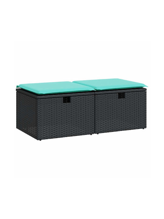 Băncuțe De Grădină Cub Pentru Exterior Rattan Cu Pernă Neagră 2 Bucăți 55x55x37cm