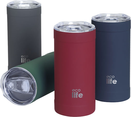 Ecolife Glass Thermos Stainless Steel BPA Free 500ml Stone Grey with Straw