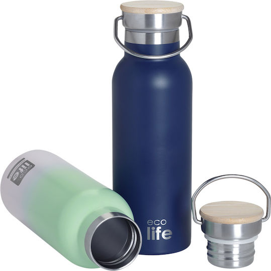 Ecolife Recycelbar Flasche Thermosflasche Rostfreier Stahl / Kunststoff BPA Frei 500ml INDIGO BLUE