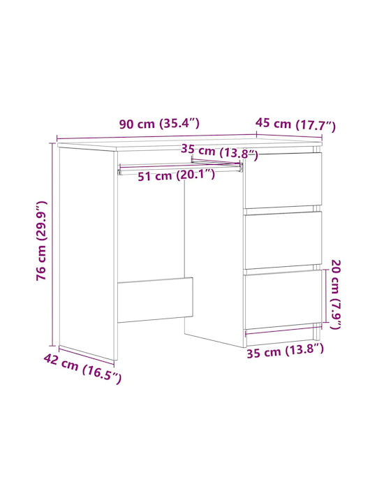 Desk Wooden Black 90x45x76cm