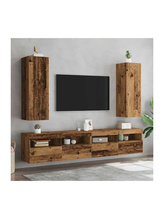 Living Room Display Cabinet Made of Particle Board with Lighting Old Wood 30.5x30x90cm