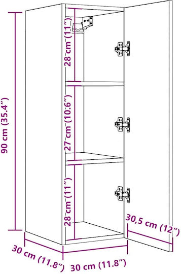 Dulap de Pardoseală pentru Sufragerie din Placă Aglomerată, Culoare Lemn Vechi, cu Iluminare LED 30,5x30x90 cm