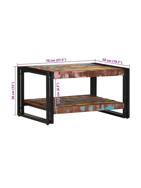 Rectangular Side Coffee Table Made of Solid Wood Multicolour W70xL50xH38cm