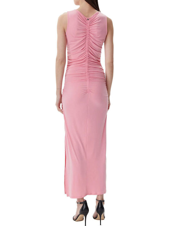 Summer Midi Evening Dress Drape Pink