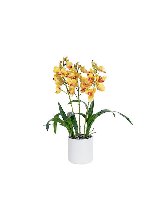 Globostar Künstlicher Garten Gelbe Kirsch-Cumbidium 21401 Dekorative Pflanze Gelbe Cymbidium H60cm