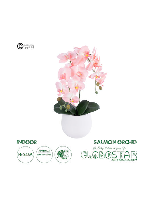 Globostar Artificial Garden Salmon Orchid 21118 Decorative Plant Pink-Orange Orchid H45cm