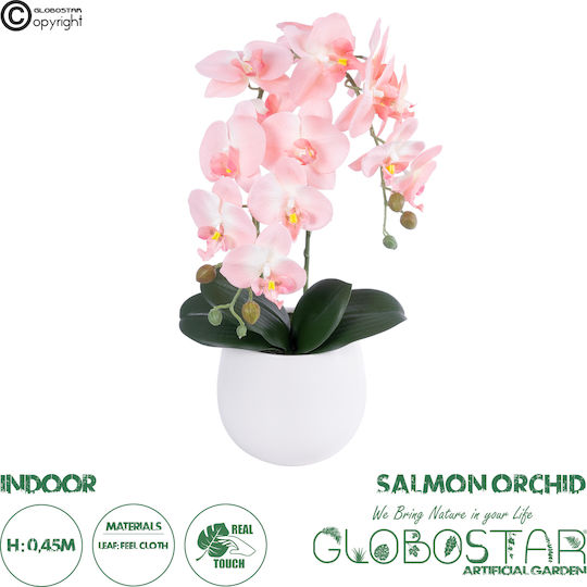 Globostar Künstlicher Garten Lachs Orchidee 21118 Dekorative Pflanze Pink-Orange Orchidee H45cm