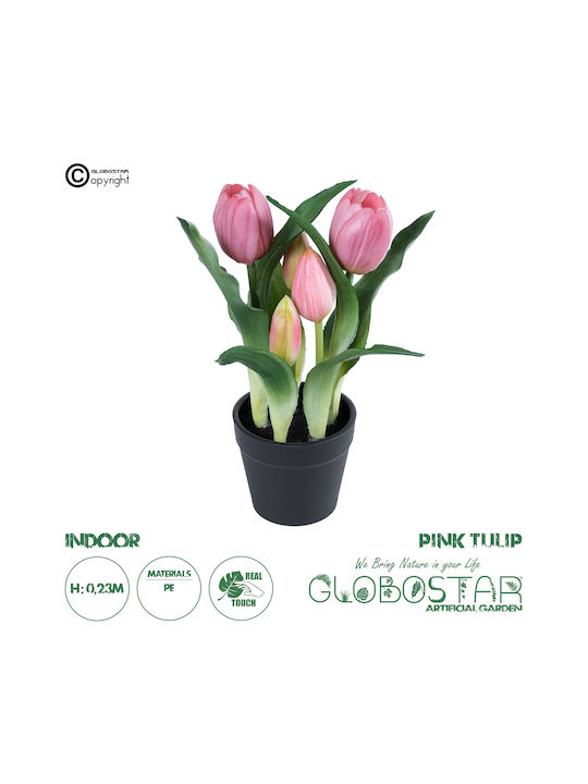 Globostar Artificial Garden Pink Tulip 21092 Decorative Plant Pink Tulip H23cm