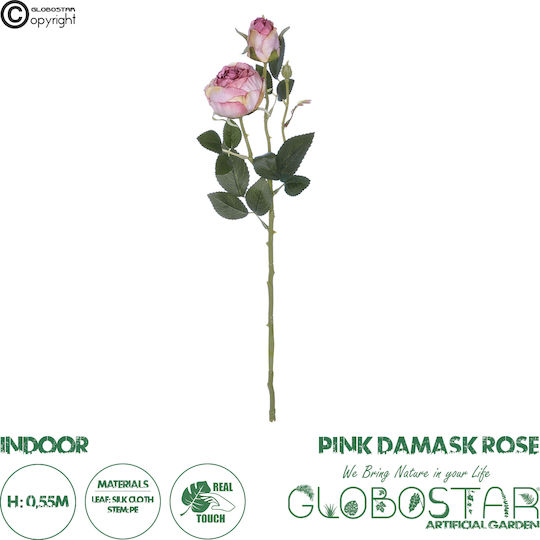 Decorative Artificial Flower Rose Pink 55cm GloboStar
