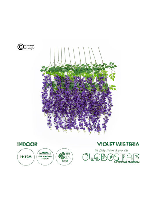 Globostar Artificial Garden Violet Wisteria Flower Branch 21509 Set of 12 Decorative Artificial Wisteria Branches Violet Φ45 X H120cm