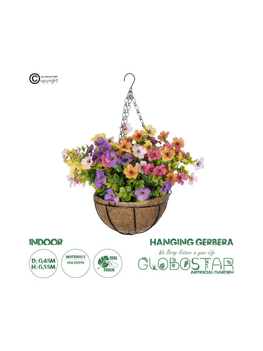 Globostar Artificial Garden Gerbera Hanging Plant 20635 Artificial Hanging Decorative Plant Gerbera Y55cm