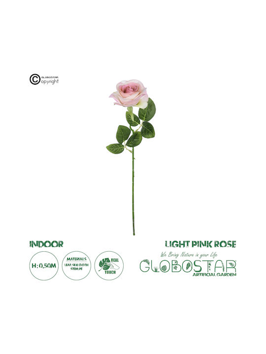 Floare Artificială Decorativă Trandafir Pink 50cm GloboStar