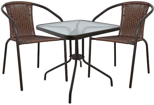Dining Set for Small Outdoor Spaces 3pcs Brown