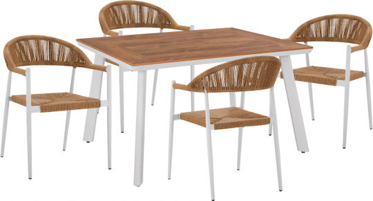 Garten- und Outdoor-Möbelsets Typsatz Speisesaal 5 Stück Weiß - Beige