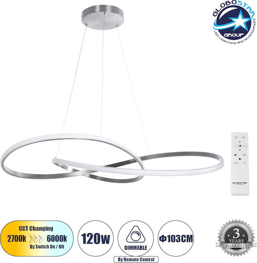 GloboStar Dexter Κρεμαστό Φωτιστικό Ασημί LED με Ρυθμιζόμενο Λευκό Φως Πλέγμα 103x103x30εκ.