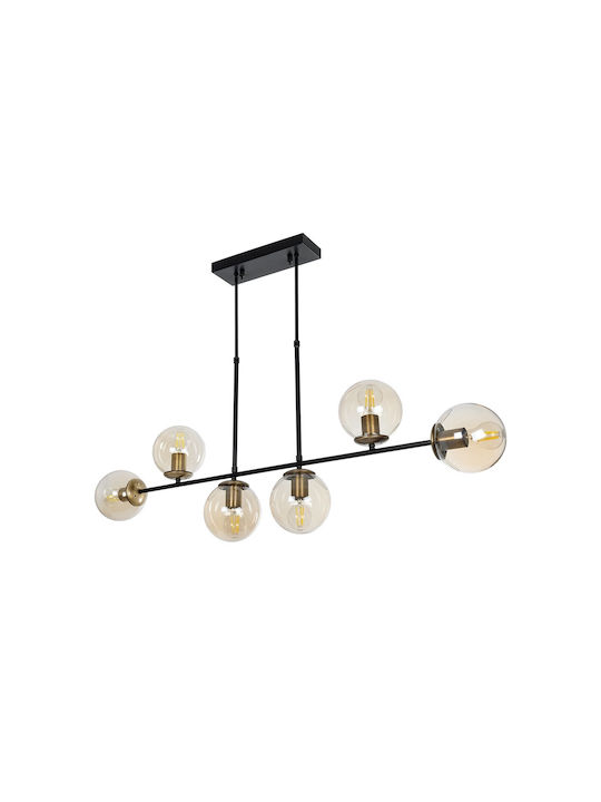 GloboStar Lattice Pendant Light Black Rail for 6 Bulbs E27 130x20x70cm
