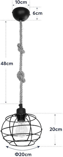 GloboStar Talah Pendant Light Black with Rope for Socket E27 14x14x61.5cm