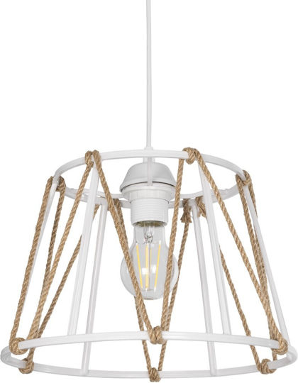 GloboStar Jute Hängelampe Weiß mit Seil für Fassung E27 30x30x75cm.