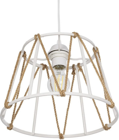 GloboStar Jute Hängelampe Weiß mit Seil für Fassung E27 30x30x75cm.