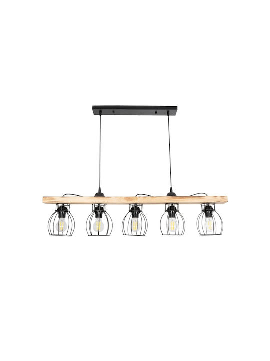 GloboStar Barista Pendant Light Black Rail for 5 Bulbs E27 100x14.5x26cm